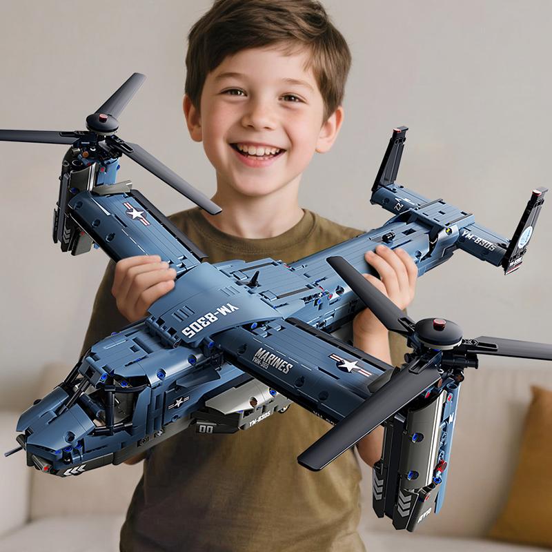 TOYLINX 1486pcs Tiltrotor Aircraft Helicopter Building Blocks 360° Propeller Military Helicopter Block DIY Airplane Assembly Toy