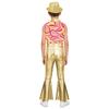 Boys Disco Metallic Glossy Sleeveless Print Patchwork Long Flare Pants Jumpsuit Sequins Fedora Hat