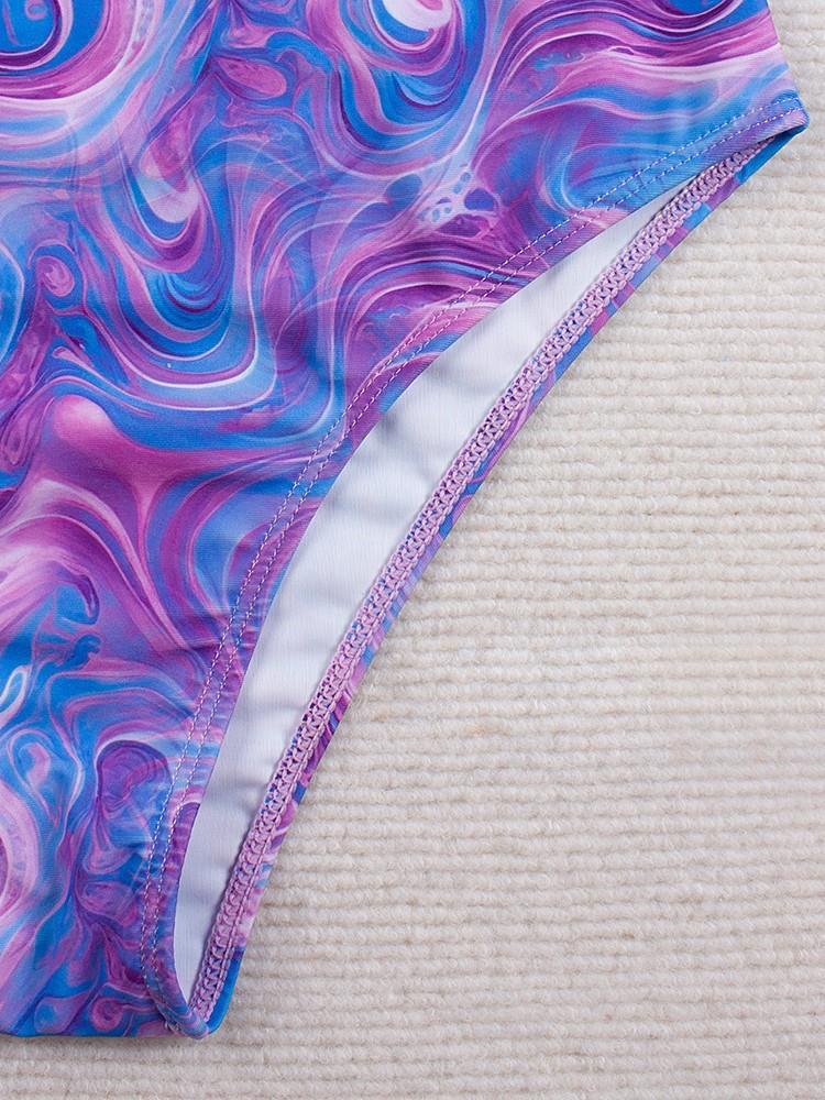 Women's Long Sleeve Triangle Print Sun Protection Swimsuit
