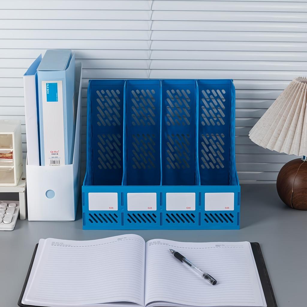 4-Tier Plastic Desktop File Organizer - Stackable,Breathable Storage Box with Multiple Compartments for Office Desk Organization