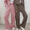 Women Pants High Waist Button Zipper Closure Casual Wide Leg Solid Color Trousers