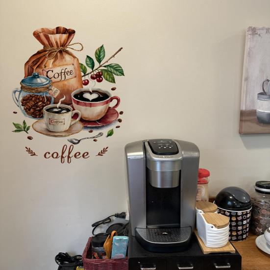 Adesivo Murale Tazza da Caffè Tè Rimovibile Stacca e Attacca Latte Decorazioni Murali Adesivi Cartello Caffè Divertente per Cucina Casa Ufficio