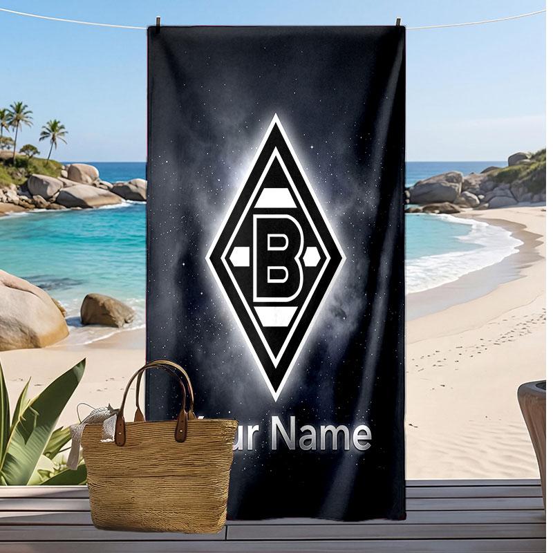 Borussia Mönchengladbach Personalized Printed Beach Towel Soccer Logo Support Custom Name Text Absorbent Towel For Sport Travel Special Gift