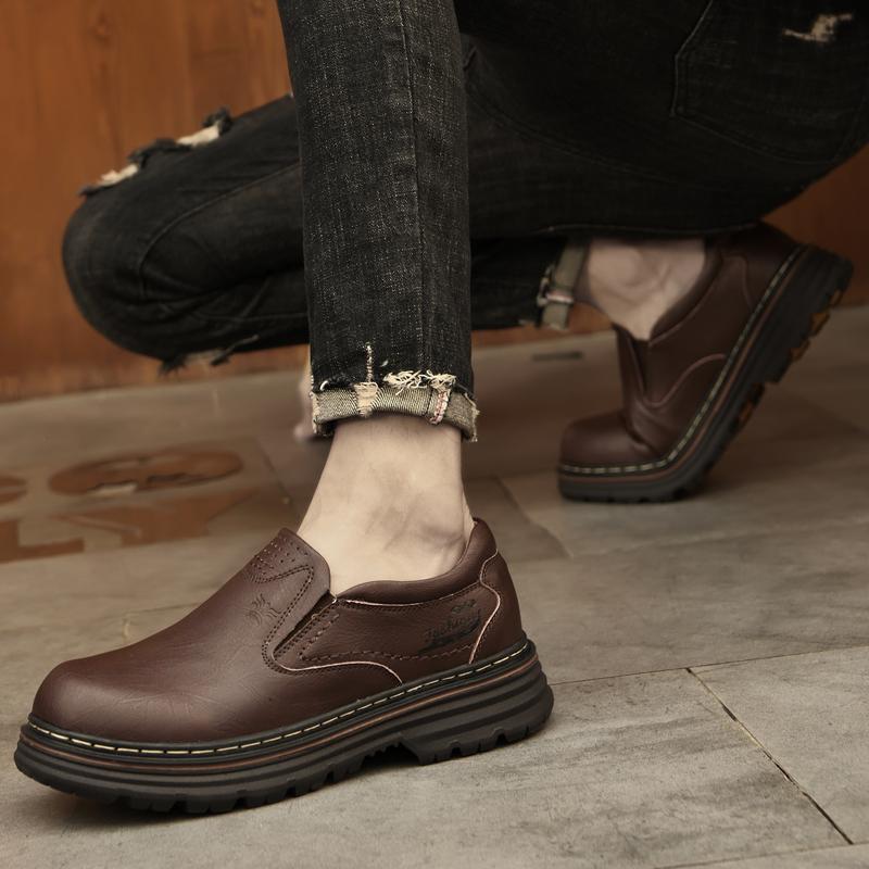 Brand Men Leather Cowhide Casual Outdoor Work Shoes Fashionable Men Thick Soles Wear-resistant and Non Slip Outdoor Hiking Shoes