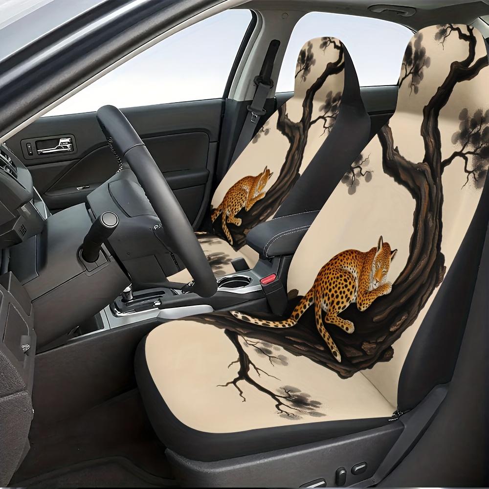2 Stück Leopardenmuster Auto-Sitzbezüge - & Braunes Tierdesign, Passend für Autos, SUVs, LKWs - Strapazierfähiges Polyester, Waschbar, Einfache Insta