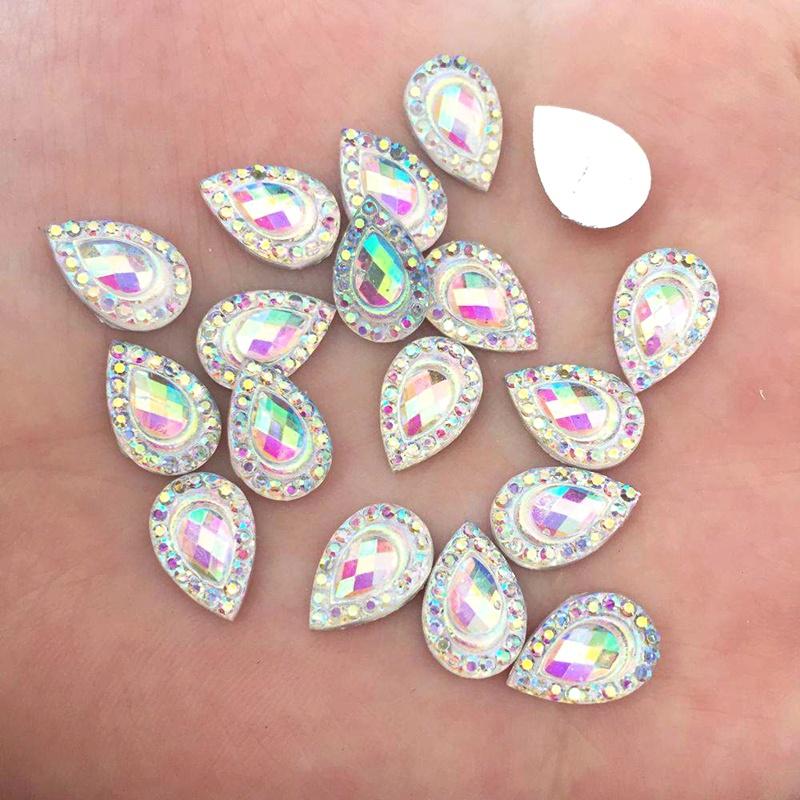Gör-det-själv 100st 8*12mm Dropp AB Platt rygg strass Sten Kristall för Bröllopsdekoration Klädtillbehör knappar -A48
