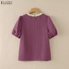 ZANZEA Damen Patchwork Rundhals Locker Sommer Lässig Kurzarm Bluse