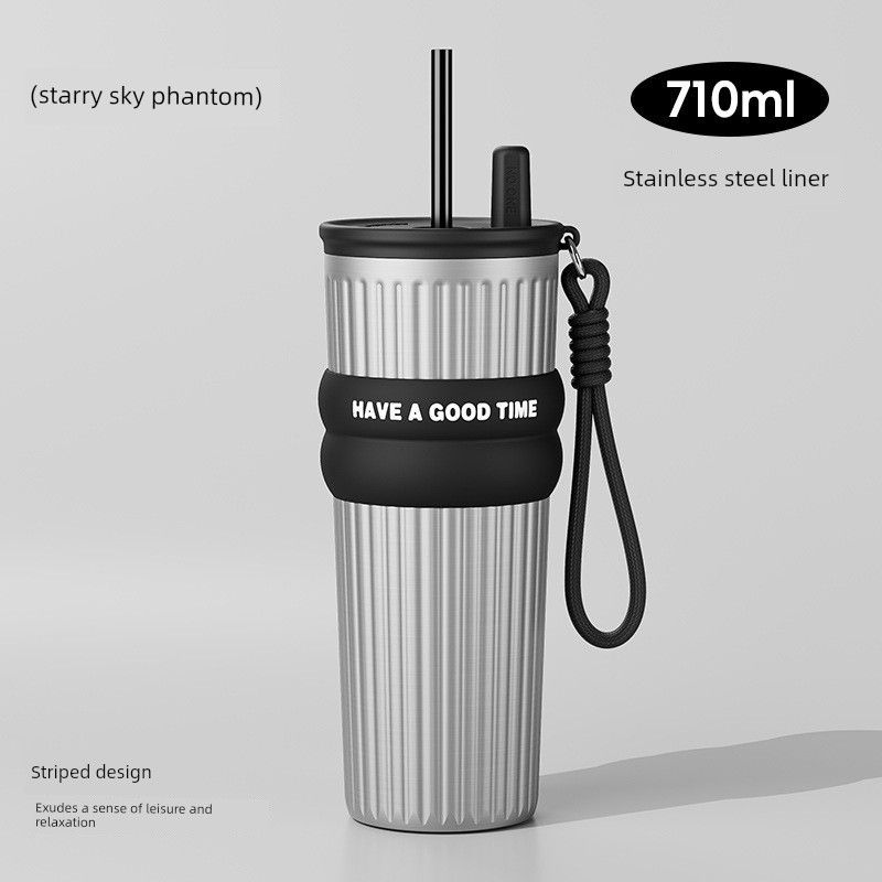 Large-Capacity Thermos Cup for Girls, New Office Water Cup, Giant Student Cup with Handle and Straw, High Aesthetic Value