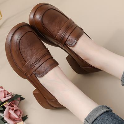 Pantofi de damă din piele de vacă cu strat superior, pantofi retro din piele naturală Pantofi pentru femei single, pantofi pentru mamă