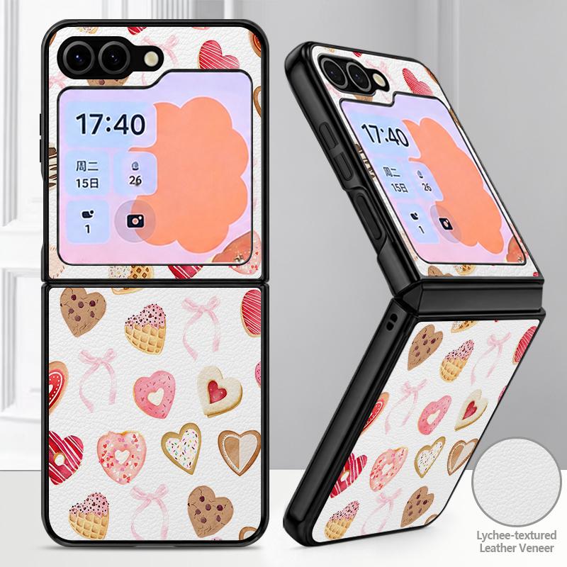 Cute Candy Love Heart Case For Samsung Galaxy Z Flip 8 7 6 5 Flip8 Flip7 Flip6 Luxury Leather Skin Hard Folding Phone Cover