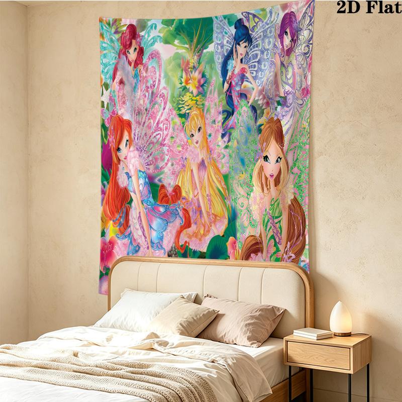 Winx Club Wall Tapestry Aesthetic Wall Hanging Printed Fabric Blanket Decorative Tapestries For Bedroom Living Room Home Decor