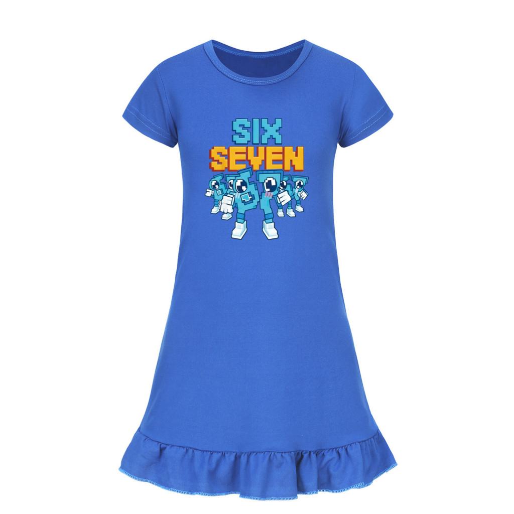 5195 Kids Girls Steal a Brainrot 67 Six Seven Printed Ruffle Short Sleeves Casual Dress