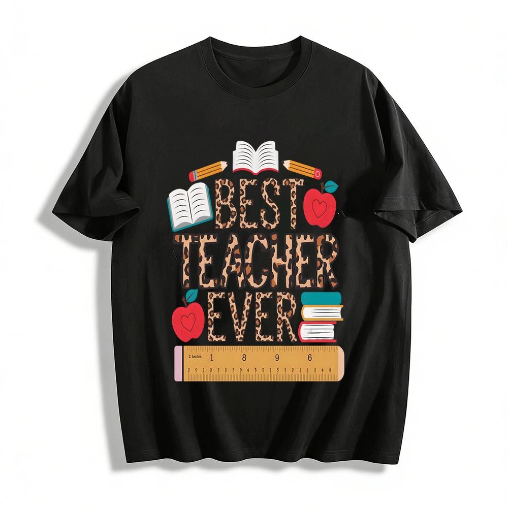 Best Teacher Ever Leopard Print Teacher Appreciation Gift Tee Pure cotton T-shirt XXS