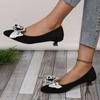 2026 New Women Pumps Med Heel Square Point Toe Camellia Flower Pumps Office Lady Leahter Shoes Soft Soles Slip On