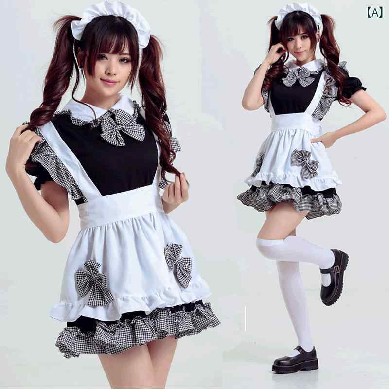 Maid Outfit Ladies Womens Cosplay Costume Japanese Anime Character Black White Monochrome Waitress Café Staff Style Serving Attire Event Stage School