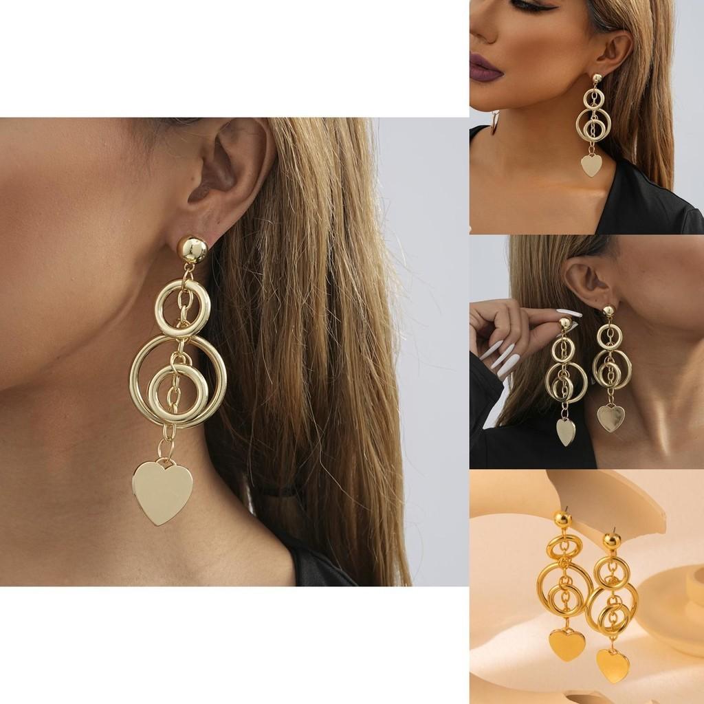 Elegant Gold Alloy Heart Shaped Dangle Earrings For Women Trendy 2023 Winter Fashion