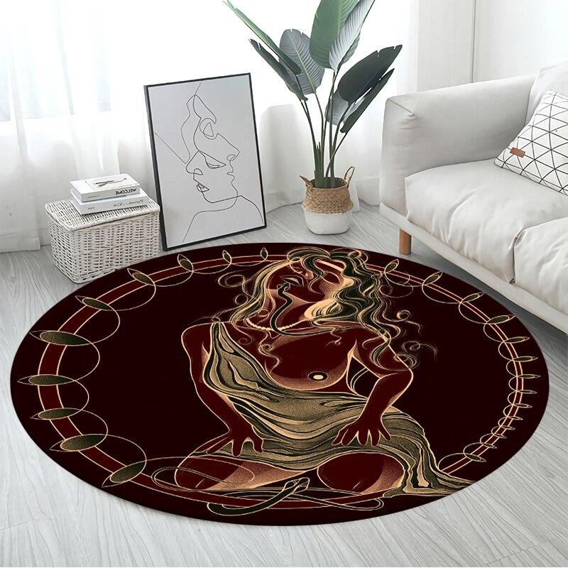 Skull Satanic Goat Pentagram Wing Demon Version Carpet Round Rugs Non-slip Area Rug for Living Room Bedroom Foot Pad Decoration