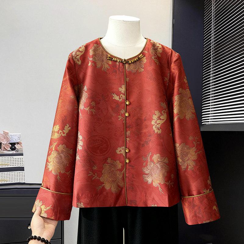 

Spring New Arrival: Elegant Chinese Style Round Neck Printed Jacket for Fashionable Middle-Aged Women L (85-115 kg) червоний