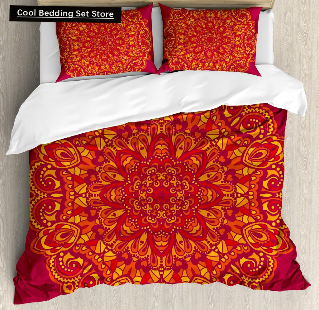 Psychedelic Boho Luxury Bedding Set 2/3PCS with Pillowcase King Mandala Duvet Cover Queen Comforter Cover Polyester Quilt Cover