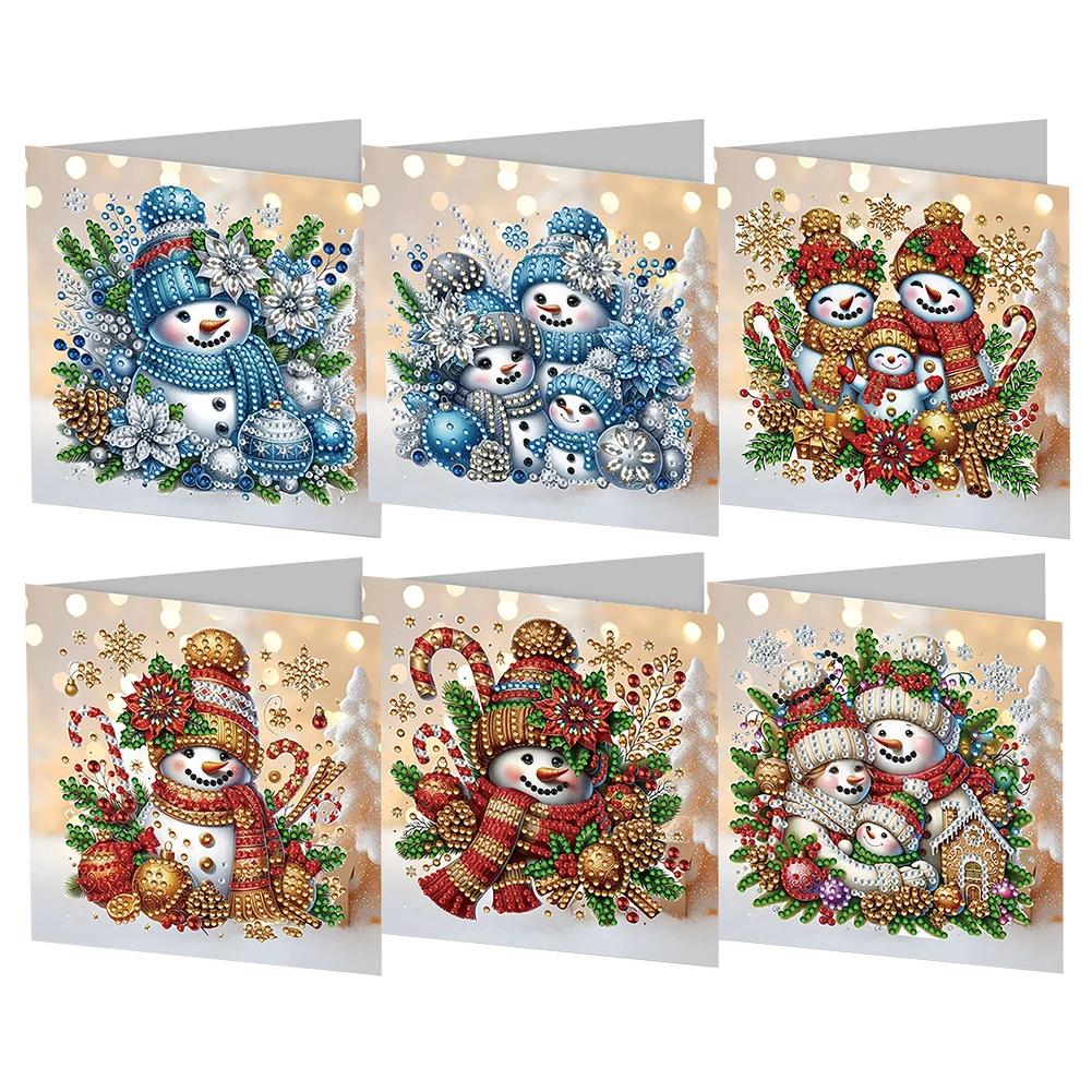 6Pcs/Set Diamond Painting Greeting Cards Christmas Cards 5D Diamond Embroidery Diamond Mosaic Set DIY Holiday Christmas Gifts