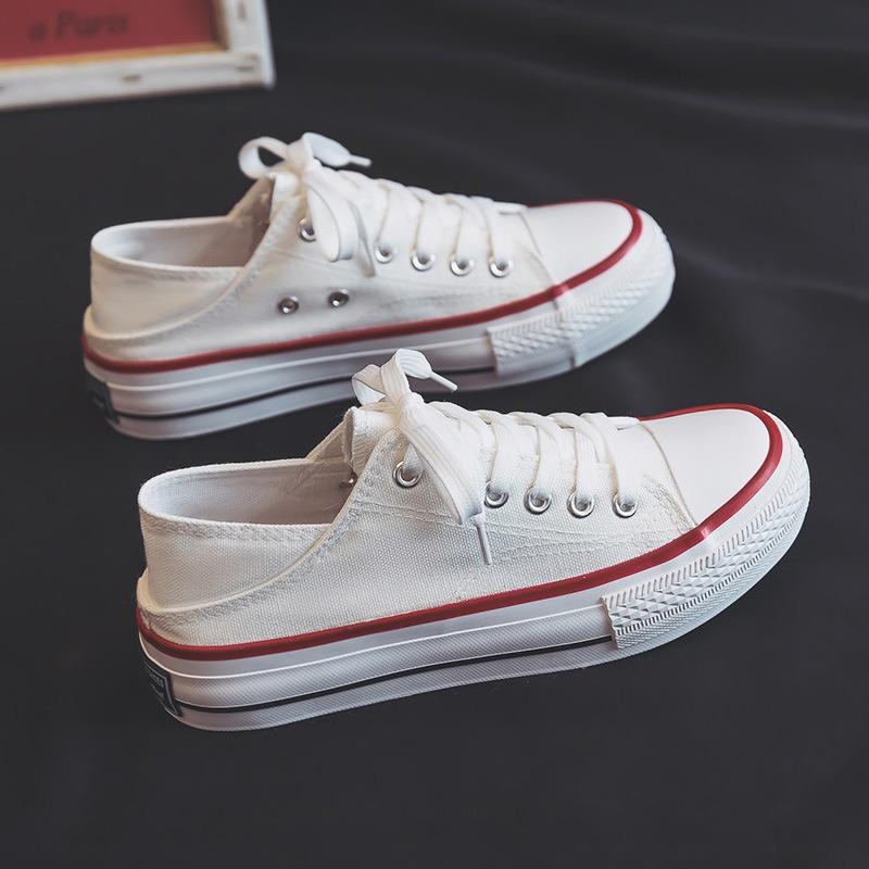 Spring Thick-soled Heightening Canvas Shoes Step On Half-heeled Slippers Versatile Casual Lazy Shoes Tide