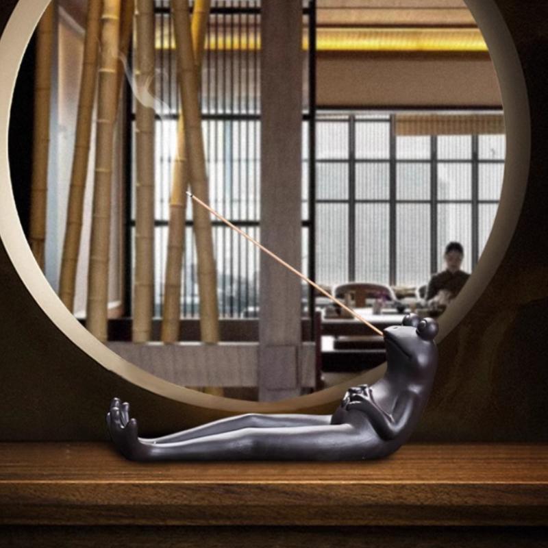 Frog Incense Stick Bracket Ceramic Igniter Ash Collector, Aromatherapy Yoga Incense Rack Frog Decoration