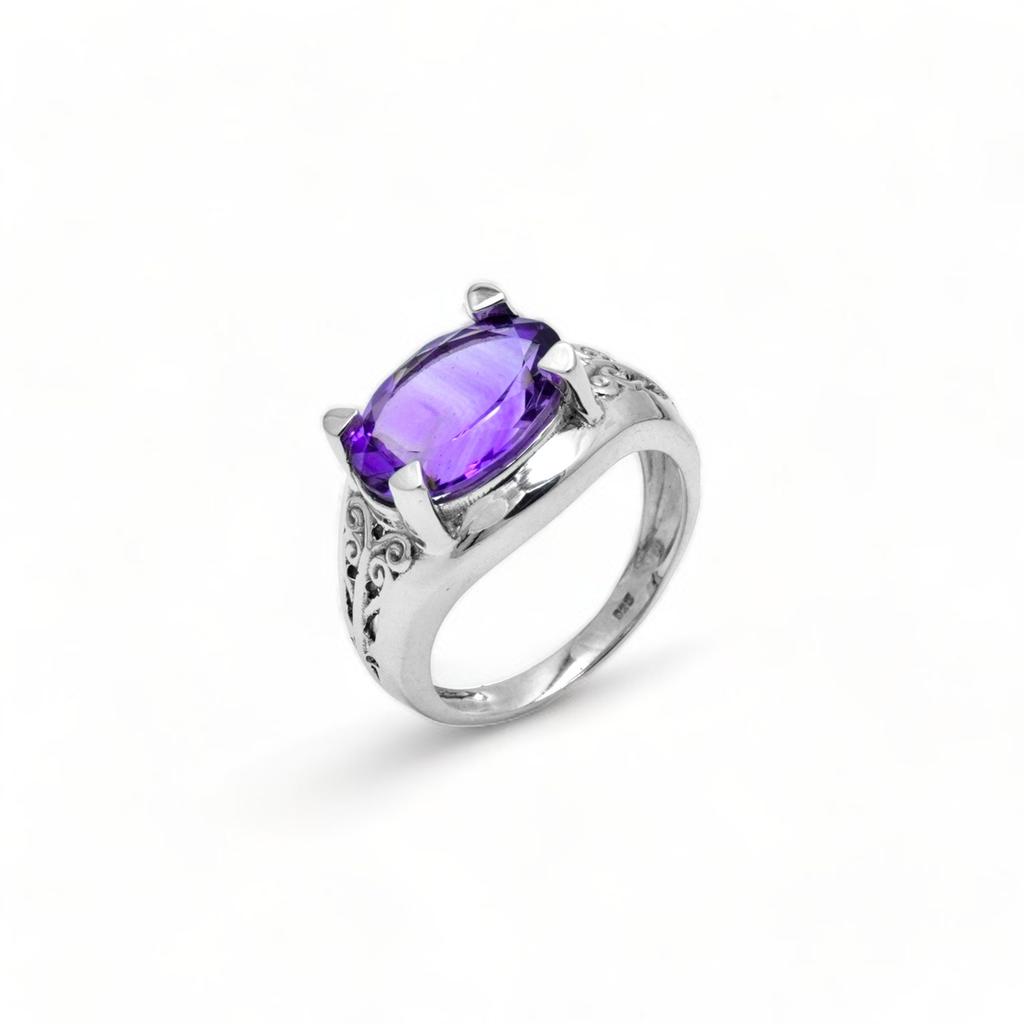 Natural Amethyst Ring: 925 Sterling Silver Birthstone Ring