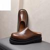 Luxury Leather Platform Man Half Slippers with Heels Genuine Leather Summer Wedding Business Social Shoes Outside Sandals