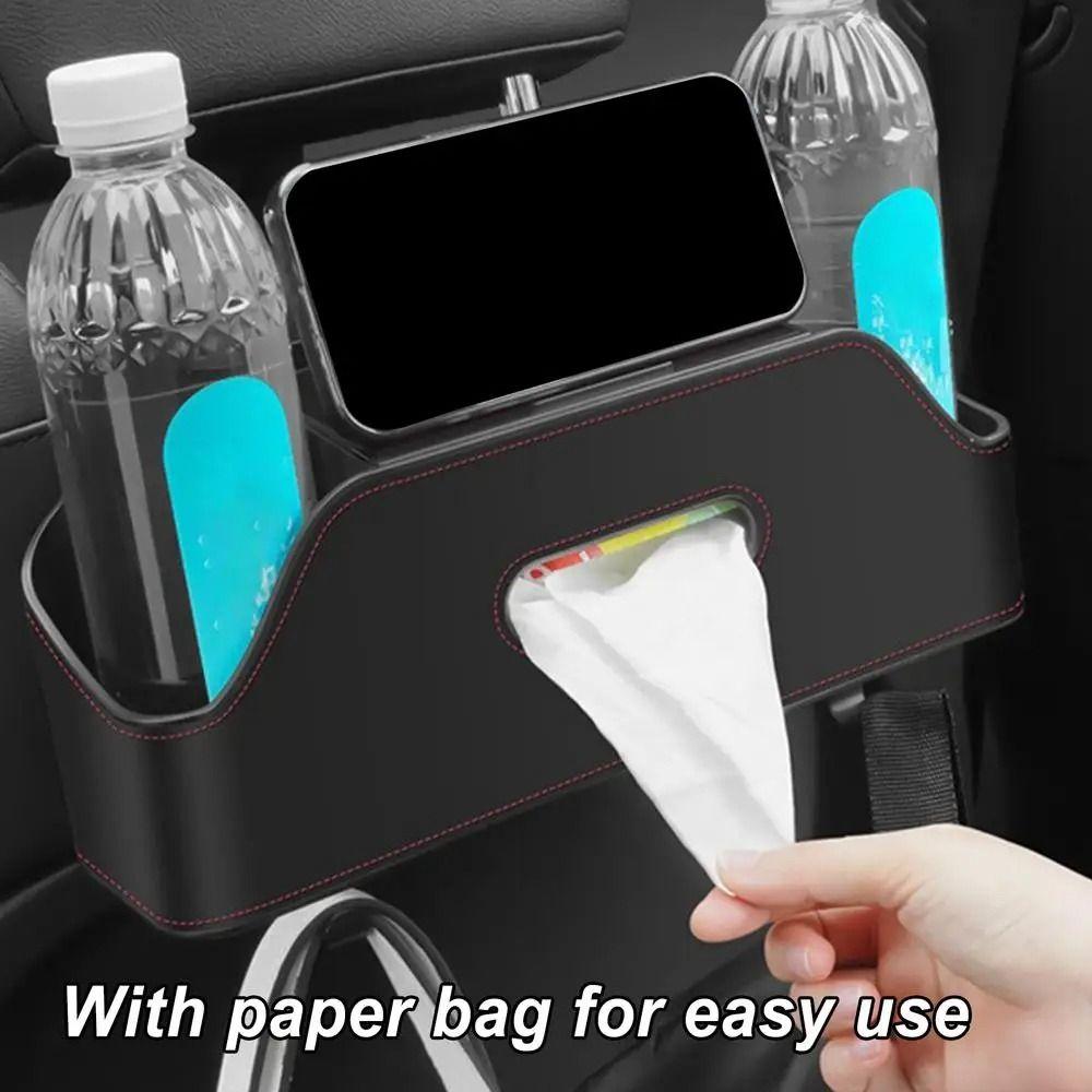1Pcs Auto Interior Storage Car Tissue Box Holder with 2 Cup Holders Headrest Hooks  Car Accessories