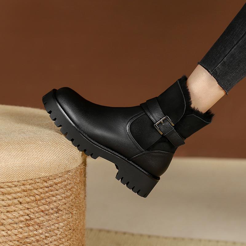 Fashion Boots Women Winter Women Ankle Boots Snow Boots Genuine Leather Warm Wool Shoes Woman Classic Zipper Casual Working Short Boots