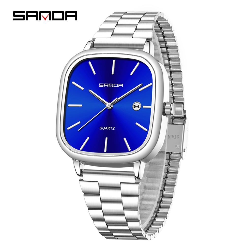 Fashion Square Dial Couple's Wristwatches Men Women Casual Daily Calendar Watch Waterproof Steel Strap Relojs