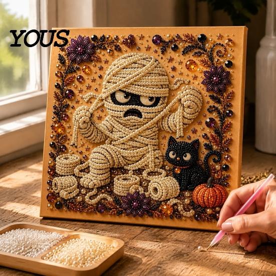 Manual Art Activities Ghost Faux Pearl Kit, Halloween Painting DIY Cute Festive Room Decor Absurd Skeleton 3D Craft Kit for Adults, Holiday