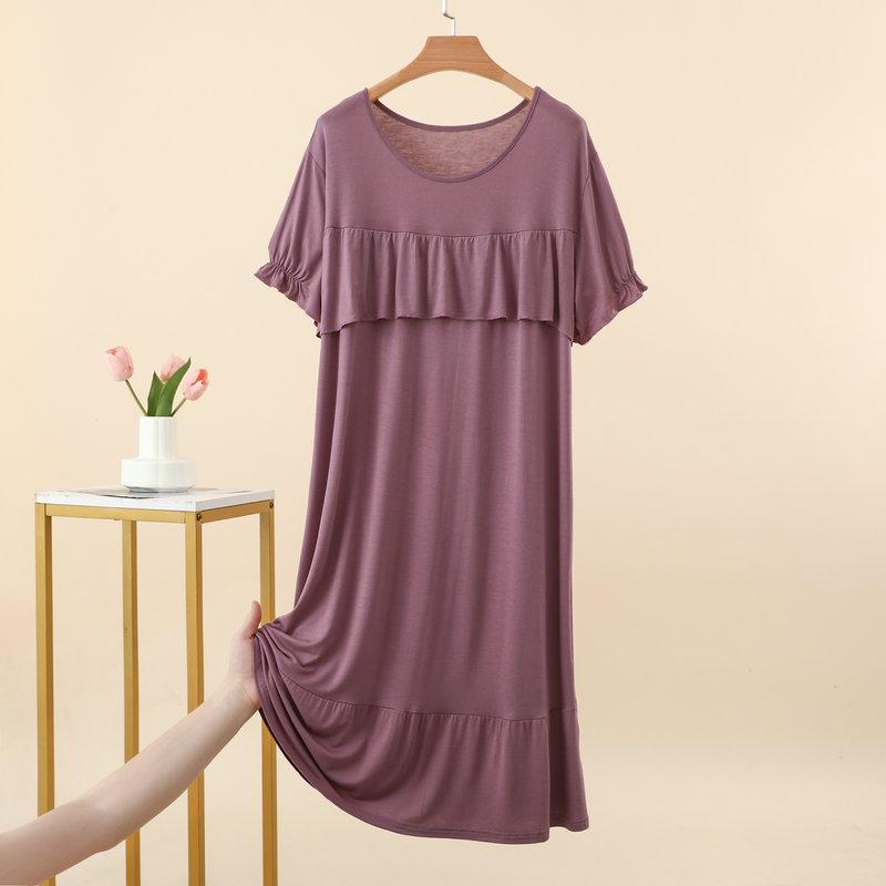 Women's Modal Round Neck Patchwork Sleep Dress Summer Loose Plus Size Casual Chic Loungewear Outdoor SleepWear Dress