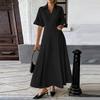 ZANZEA Damen Lässig Umlegekragen Sommer Kurzarm Langes Kleid