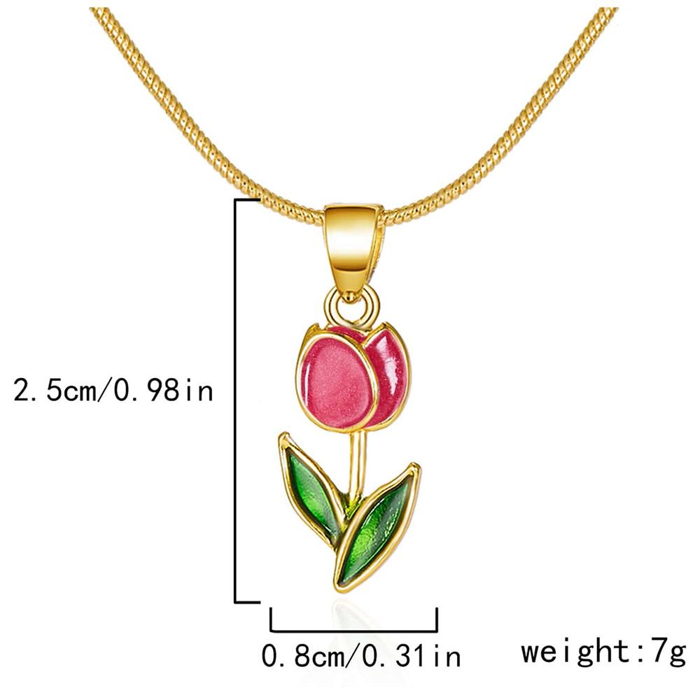 Halskette mit Anhänger in Form einer lila Blume und eines grünen Blattes für Frauen, süße Tulpenblume für Mädchen, wunderschöne Halskette für den Alltag, Modeschmuck