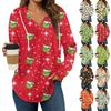Women's Fashion Hoodies V Neck Long Sleeve Christmas Printed Drawstring Casual Loose Pullover Tops