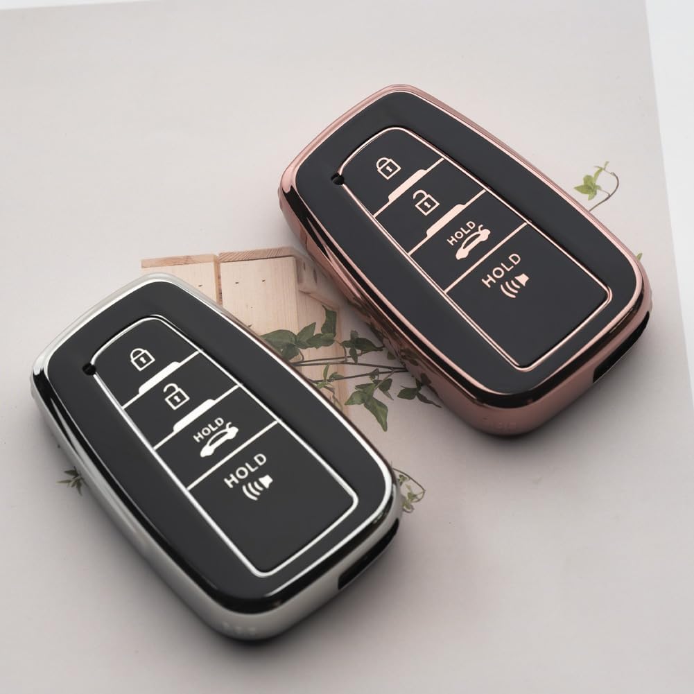 Key Fob Cover with Keychain Fit for Toyota - Highlander Corolla Prius 2018-2024 RAV4 Camry Avalon C-HR GT86 Smart Key
