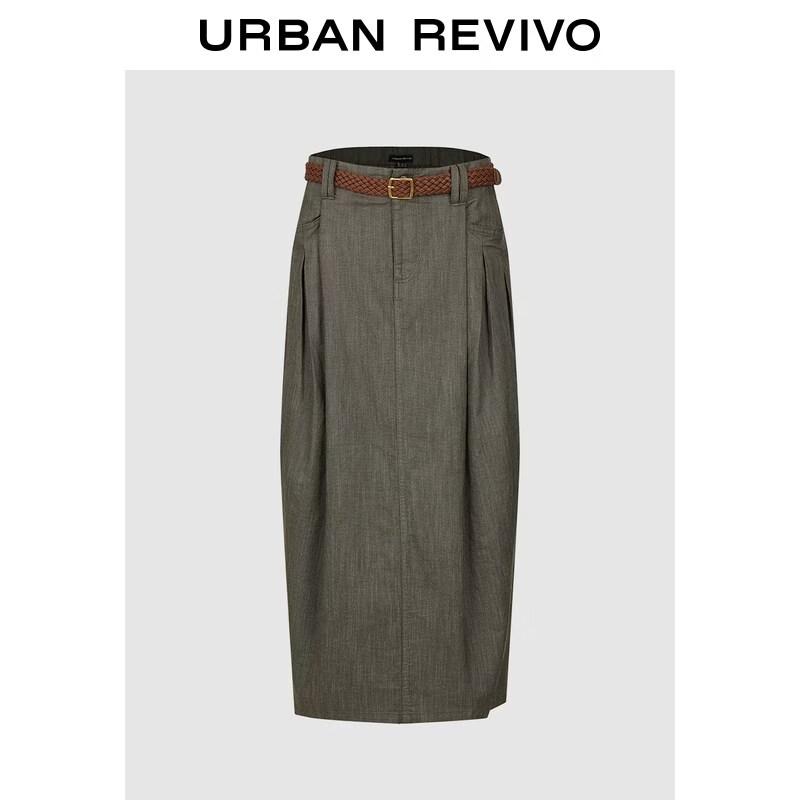UR 2026 Spring Women s Retro Pleated Skirt with Woven Belt L