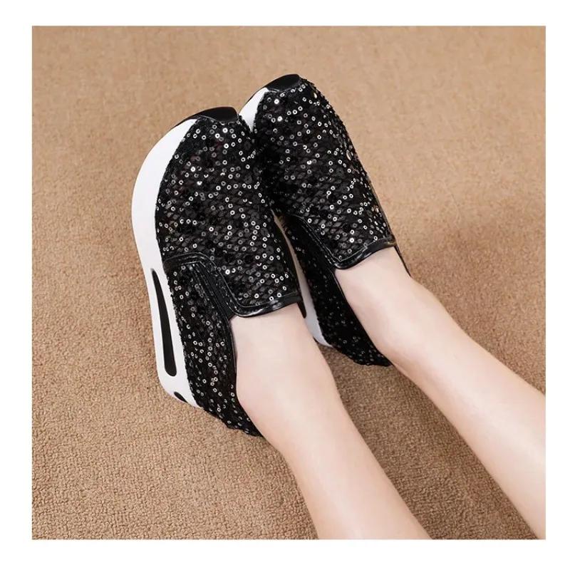 Fashion Women's Sneakers Floral Glitter Embroidery Mesh Sneakers for Women Slip On Casual Comfy Heeled Shoes Woman Wedges Shoes