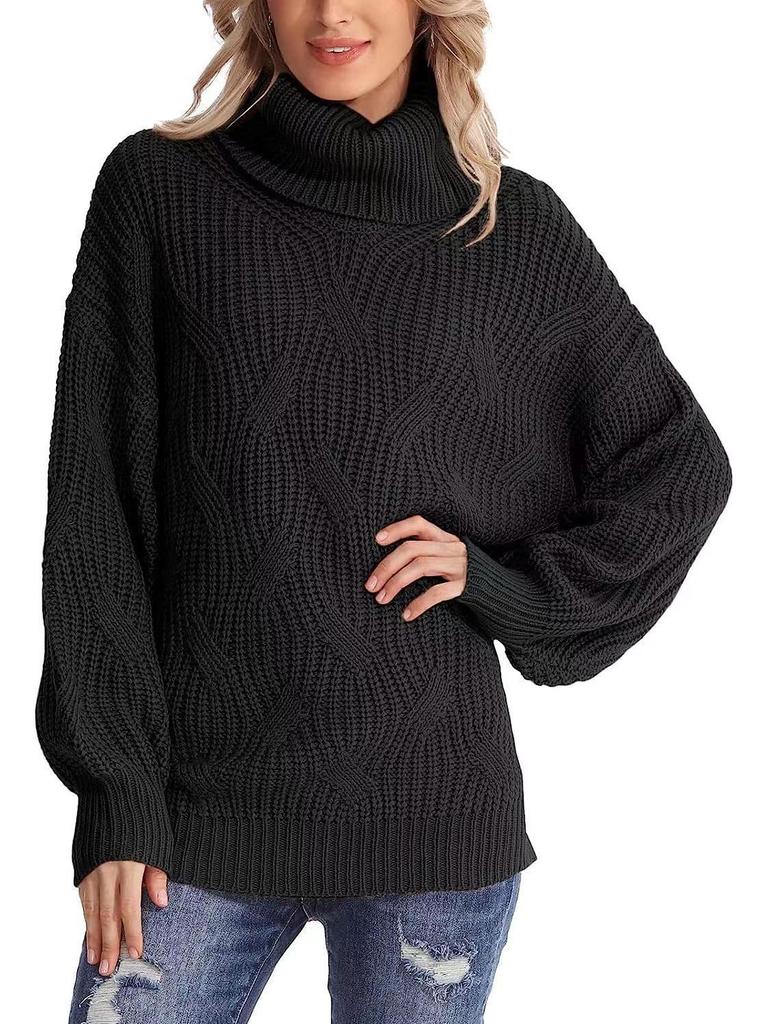 Maglione Pullover da Donna Autunno/Inverno 2024 Largo a Collo Alto Lavorato a Maglia a Cavi
