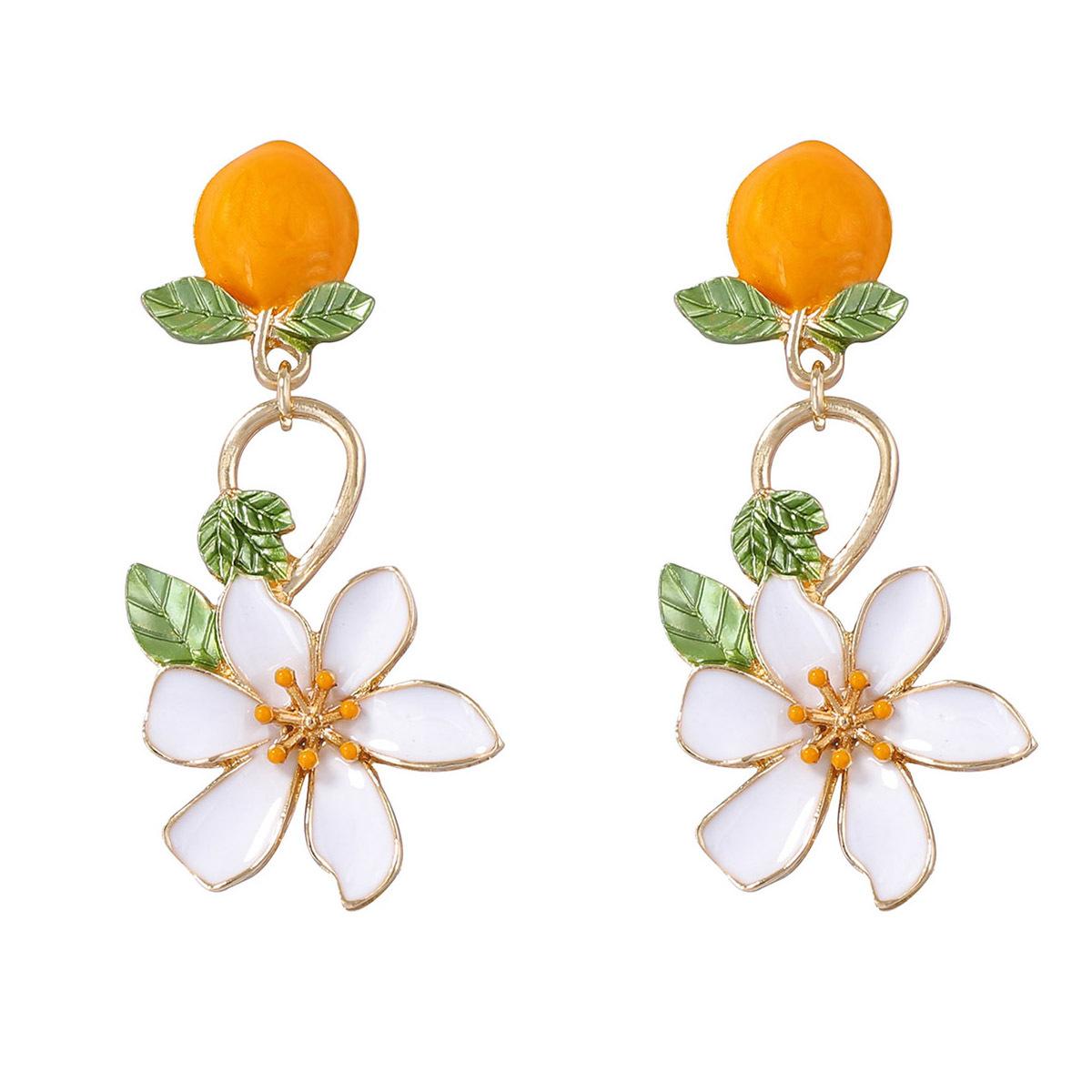 

DIGADAGU Metal Peach Flower Dangle Earrings New Simple Elegant Earrings Women Daily Zircon Accessories помаранчевий