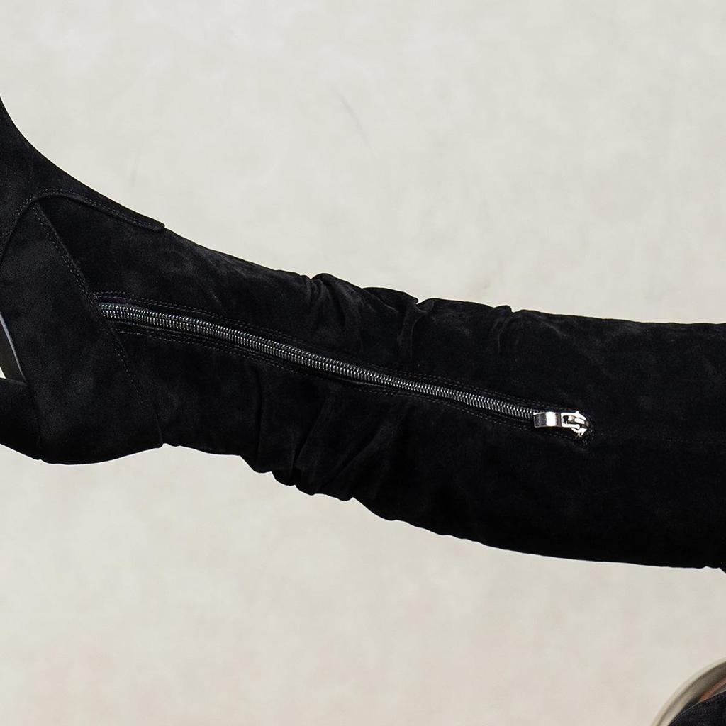 Dames Suede Puntige Neus Stiletto Middelhoge Hak Geplooide Laarzen Herfst/Winter