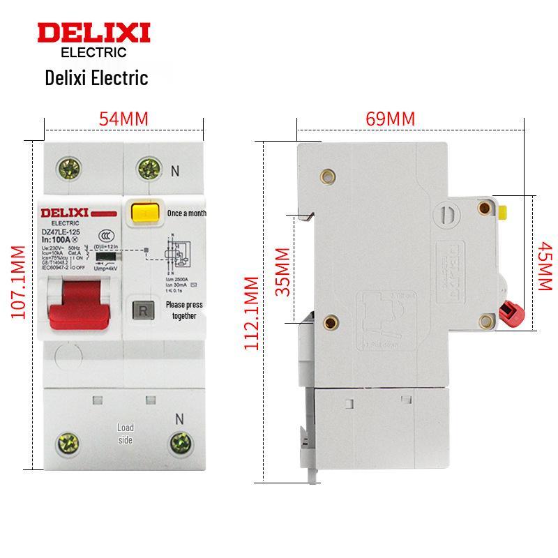 Delixi 220V Miniature Air Switch Circuit Breaker 2P with Leakage Protection, 1P+N, 3P, 4P.