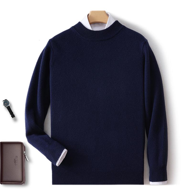2025 Men's Pure Wool Half-High Neck Pullover Sweater - Warm Fashionable Knitwear for Young Adults