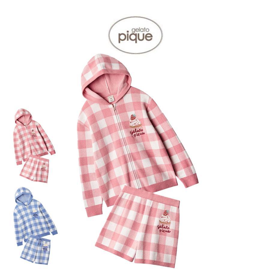 gelato pique airy moco gingham plaid hoodie shorts pwnt261133set pwnp261135 gelato pique pajamas top and bottom set gelato pique