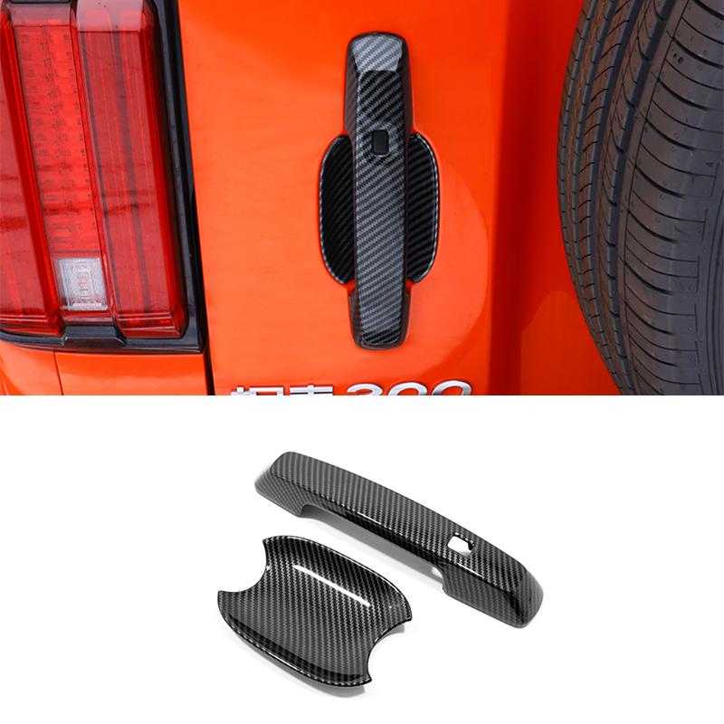 For GWM Great Wall WEY Tank 300    ABS Carbon Fiber Car Door Handle Cover Door Bowl Frame Trims Decorative Sticker