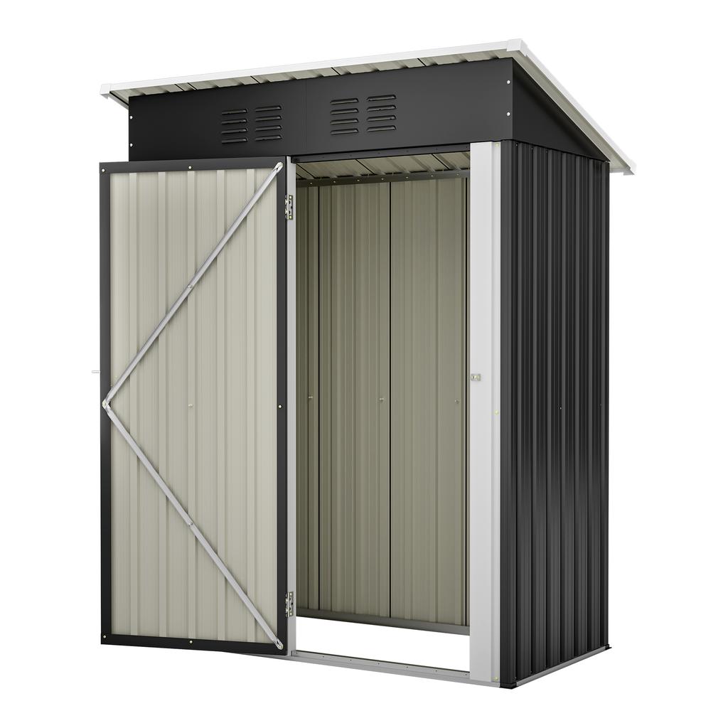 Capanno da Giardino Tetto Piano 152x84x182 cm, Capanno Attrezzi con Porta in Metallo Chiusurabile, Senza Finestra, 1,27 m² di Spazio di Stoccaggio, Design Resistente alle Intemperie per Attrezzi da Giardino, Nero