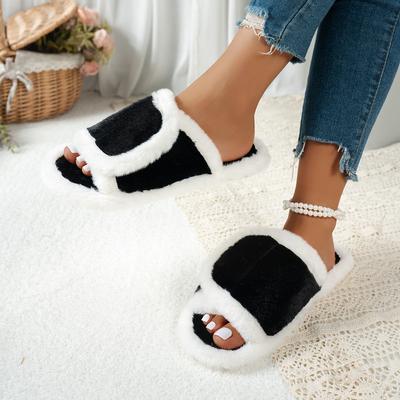 Winter Women House Slippers Comfortable Faux Fur Warm Shoes Women Slip On Flats Cozy Home Furry Slippers Slides Women