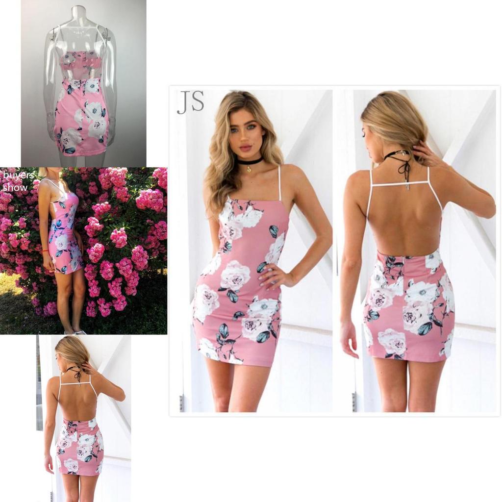 Elegant Women Sleeveless Floral Print Backless Dress For Summer Evening Parties