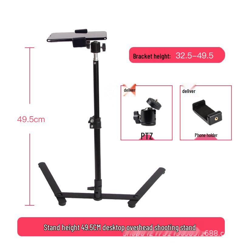 Professional Telescopic Phone Stand with Fill Light for Live Streaming and Overhead Shooting